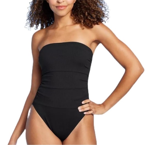 SHADE & Shore Bandeau Elegant Black Women's Swimsuit NWT - Picture 1 of 8